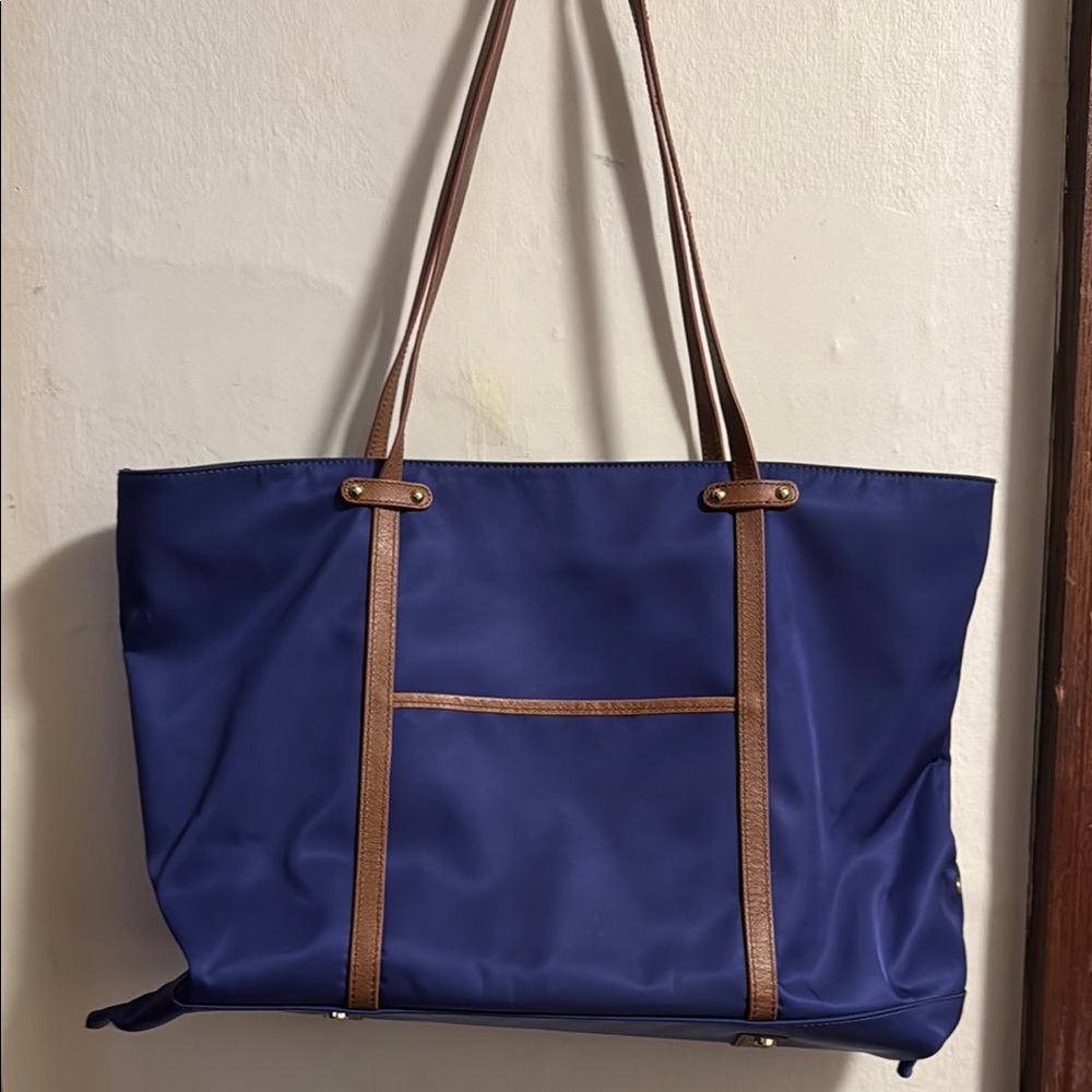 Classic Navy Tote with Brown Trim